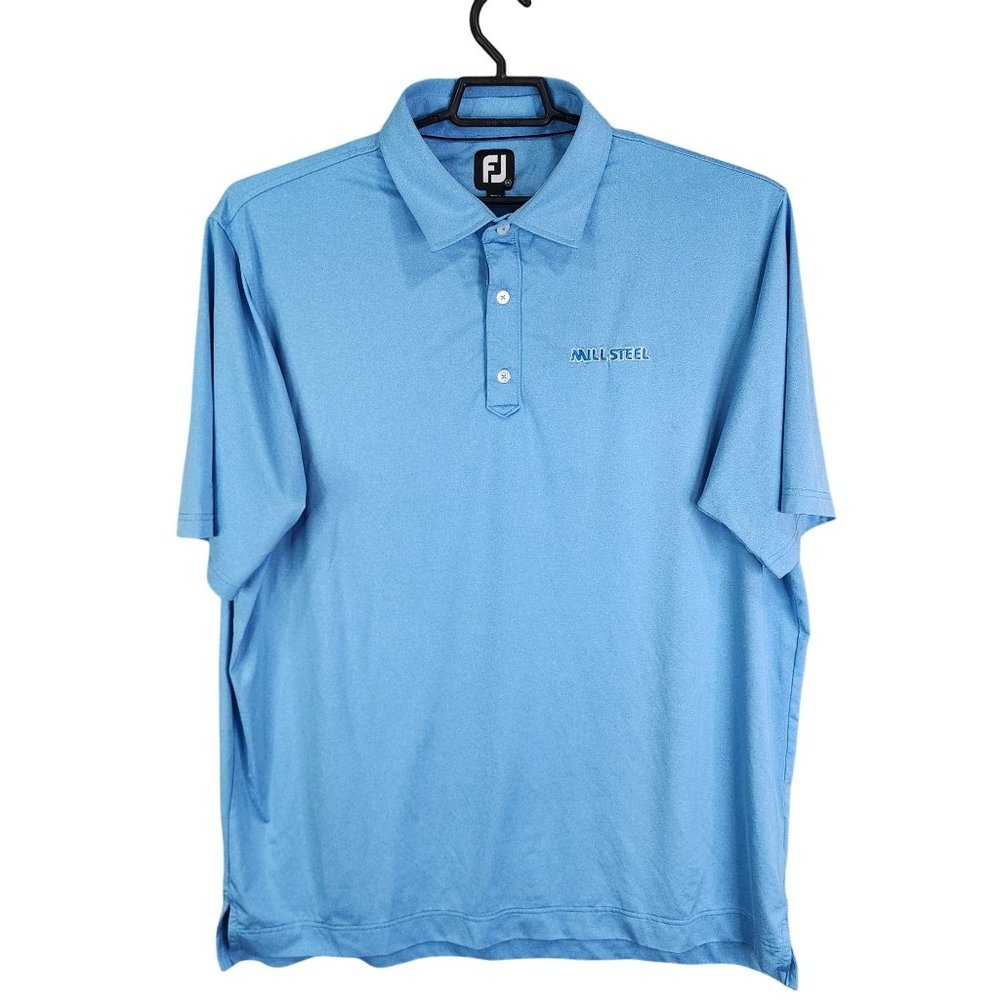 Mens Light Blue Footjoy Polo Shirt Mill Steel Logo Polyester & Spandex Size 2XL